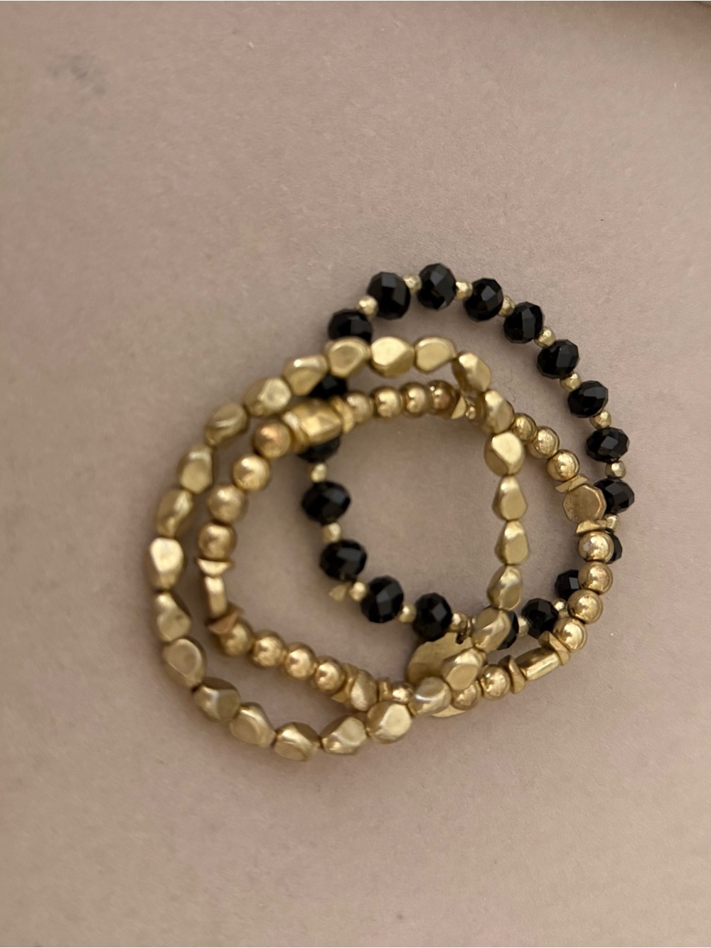 Elegant Gold and Black Beaded Stretch Bracelet Set